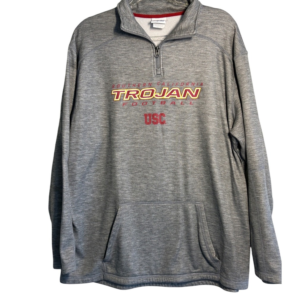 Majestic‎ USC Trojans Southern California Football Quarter Zip Pullover Grey XL